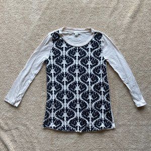NWOT J. Crew Black & White Embroidered Top XXS